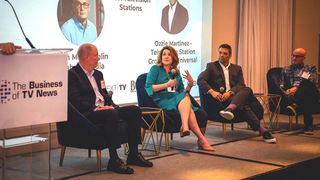 On a Business of TV News panel on “The Growth of Local Programming” (l. to r.): Scott Livingston, Sinclair; Sue Divney, Fox Television Stations; Ozzie Martinez, Telemundo/NBCUniversal Local; and Sean McLaughlin, Graham Media Group. 