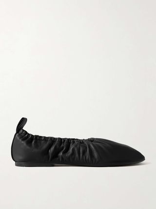 Gathered Leather Ballet Flats