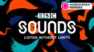 The BBC Sounds logo surrounded by squiggles of color