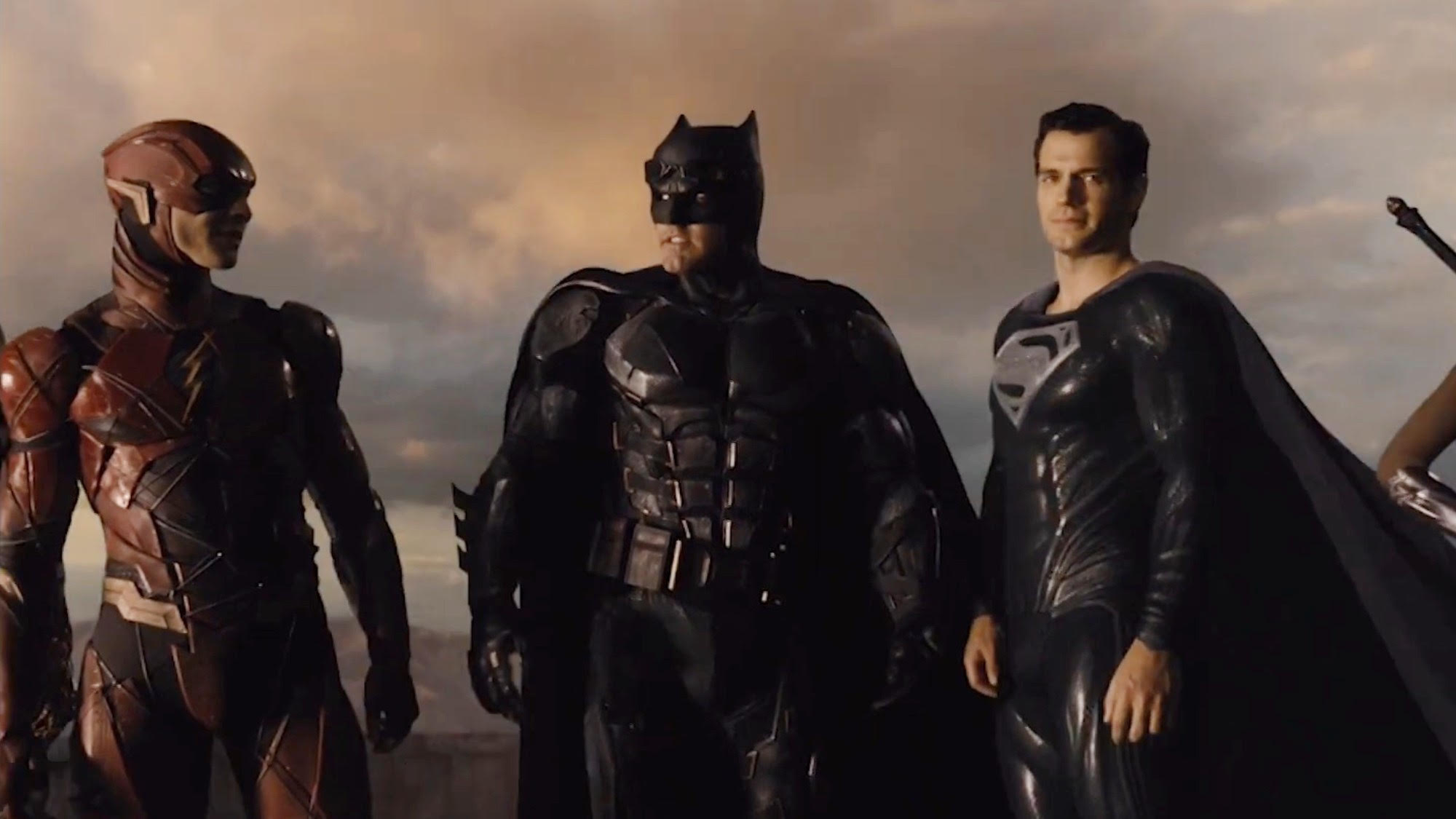The Flash, Batman, and Superman standing together in Zack Snyder's Justice League