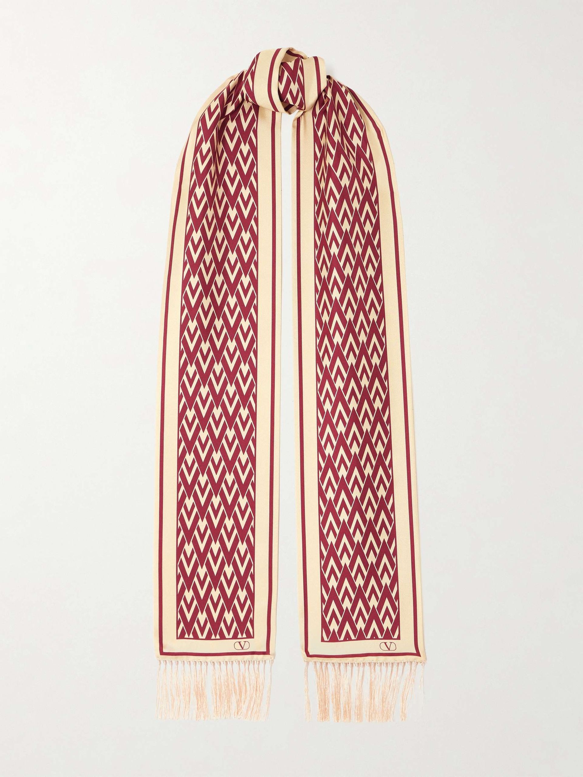 Toute La V Fringed Printed Silk-Twill Scarf