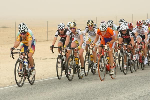 Cervelo Test Team and HTC - Columbia Women police the front of the bunch