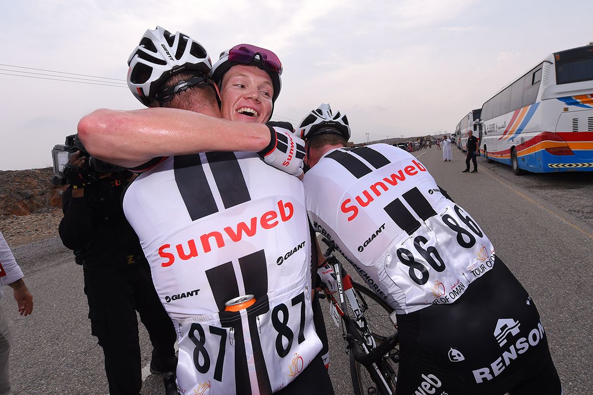 The Sunweb team celebrate after the stage