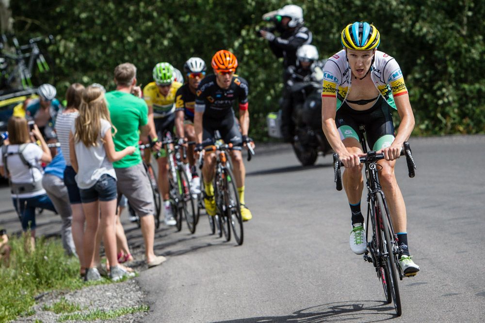 Rob Britton (SmartStop) trying to stay away from the chase on the final climb