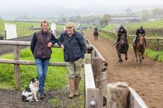 Johnson White (left) and Philip Hobbs, with Archie, on their Somerset gallops, where tinsel reigns on Christmas Day.