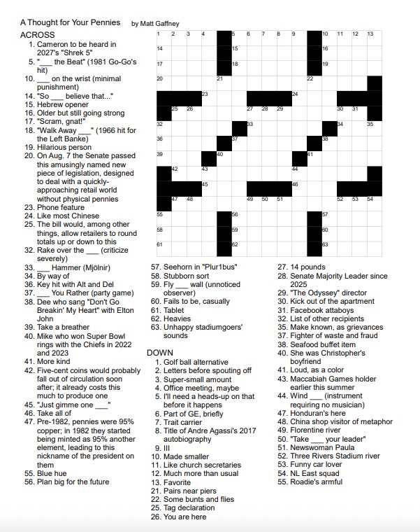 An unsolved crossword puzzle.