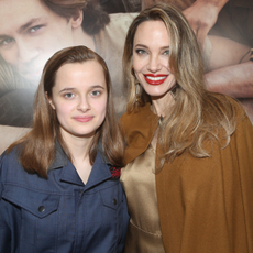 Vivienne Jolie-Pitt and Angelina Jolie attend the opening night of "The Outsiders" at The Bernard B. Jacobs Theatre on April 11, 2024 in New York City.
