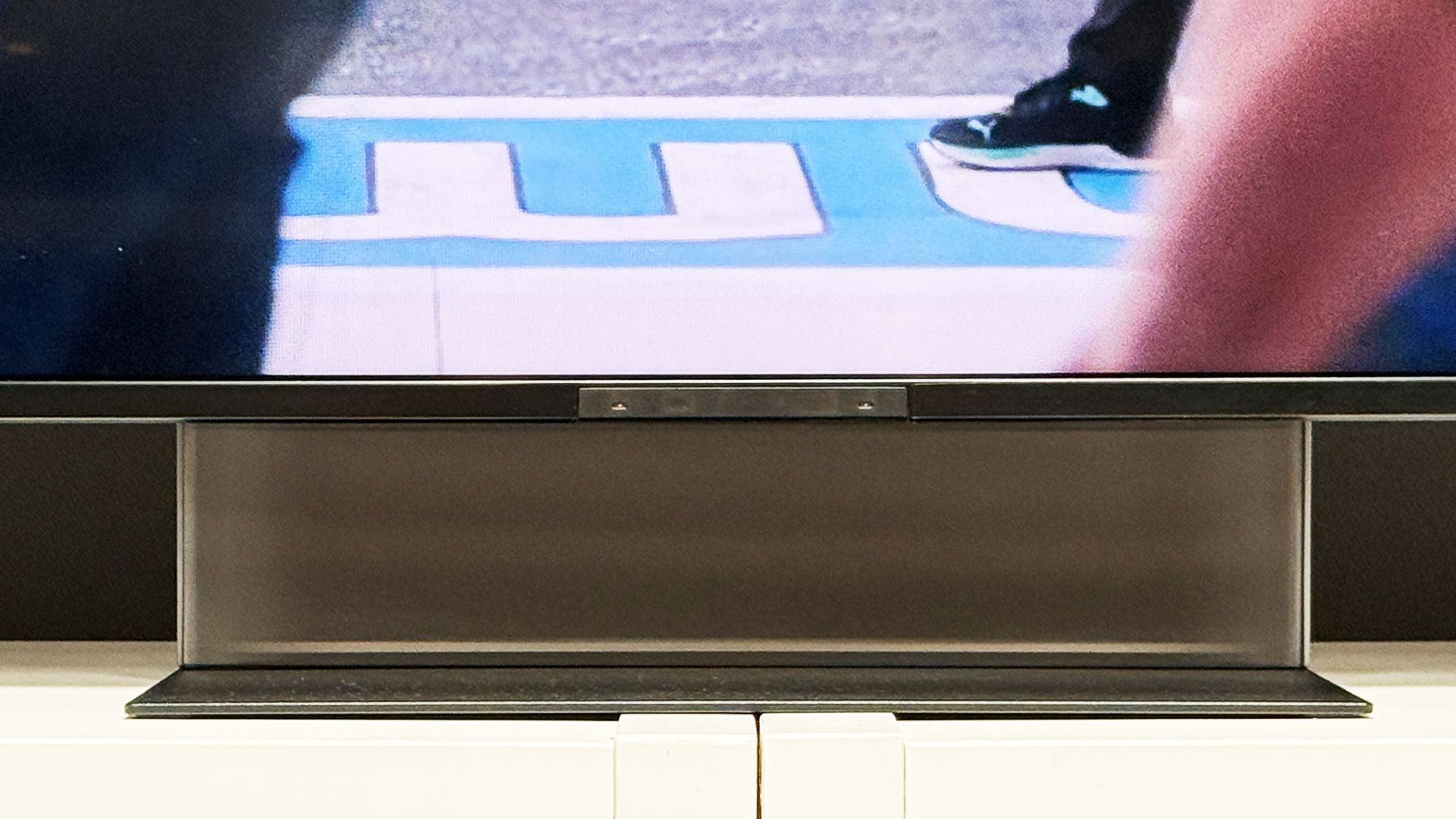Sony Bravia 7 II RGB Mini LED TV close up on transparent pedestal stand