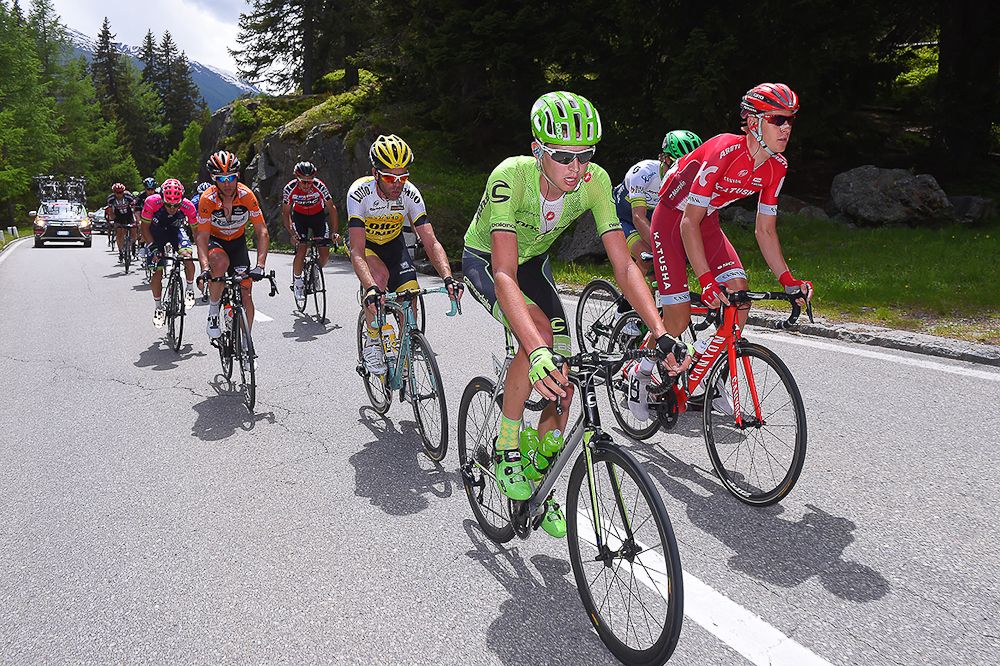 Joe Dombrowski climbs during stage 5 at Tour de Suisse