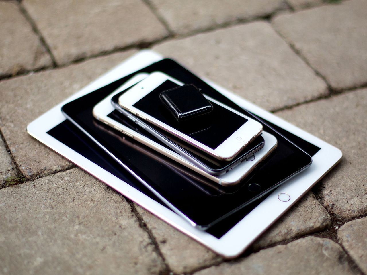 Apple Watch, iPod touch 6, iPhone 6, iPhone 6 Plus, iPad mini 3, iPad Air 2 from the front