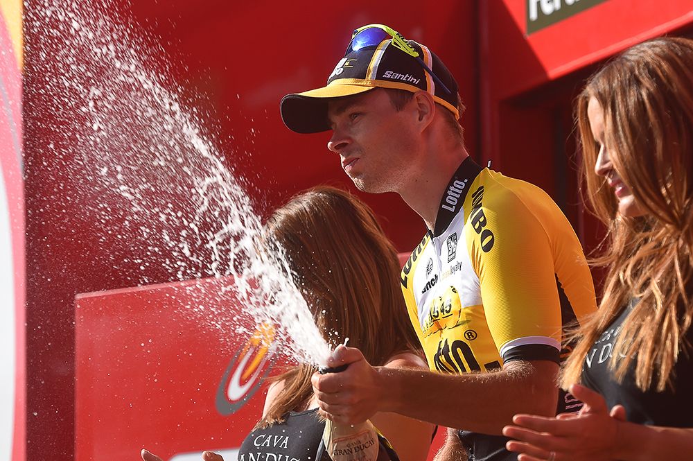 Bert-Jan Lindeman on the stage 7 podium.
