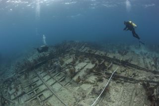 NOAA divers surveying the wreck of the Hannah M. Bell in September, 2012, off the coast of Key Largo, Fla. 