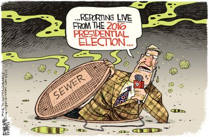 Political cartoon U.S. 2016 election sewer