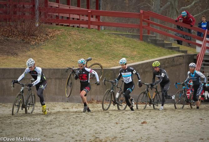 Curtis White (Cyclocrossworld.com) taking a turn at the front on lap four