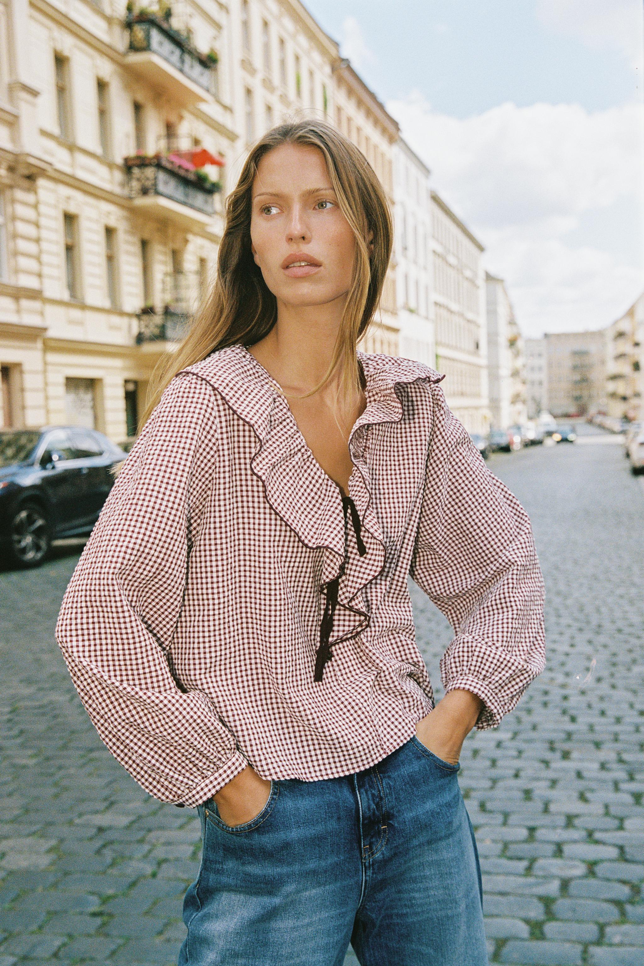 Plaid Ruffled Bow Blouse