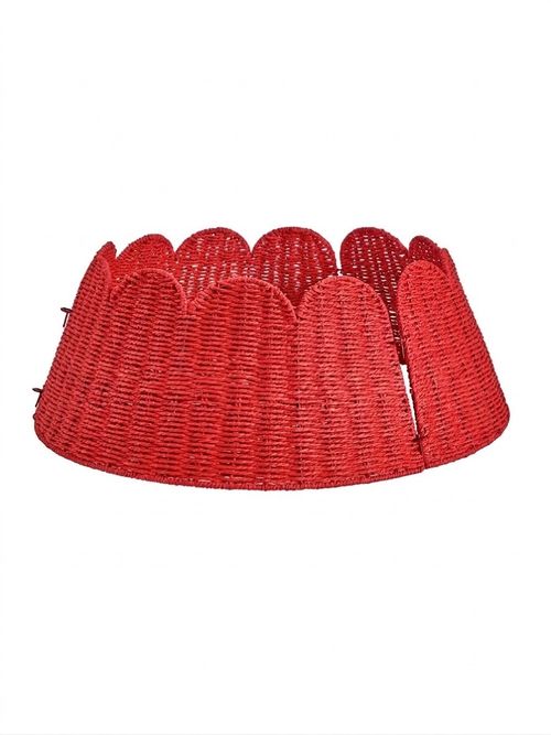 Woven Seagrass Christmas Tree Skirt in Red