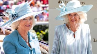 Queen Camilla wearing blue at Ascot in 2022 and 2021