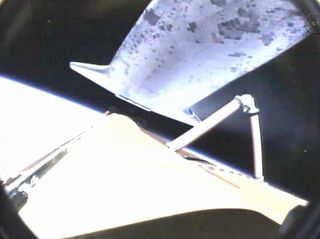 Endeavour's onboard camera shows the external fuel tank falling away following launch on May 16, 2011.