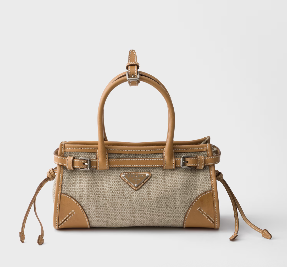 Prada, Prada Bonnie Small Linen and Leather Handbag