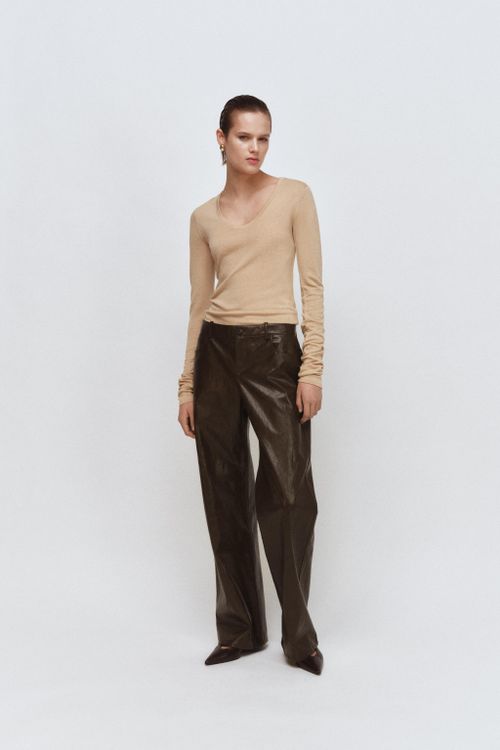 Zw Collection Faux Leather Straight Leg Pants