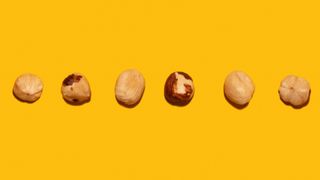 Hazelnuts on a yellow background