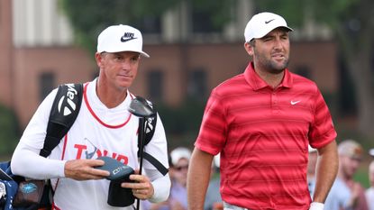 Ted Scott (left) and Scottie Scheffler during the 2026 Tour Championship third round