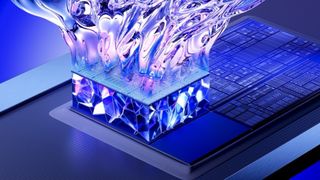 A stylised, promotional render created by Intel to demonstrate the multiple tiles and complex construction of its Panther Lake processors