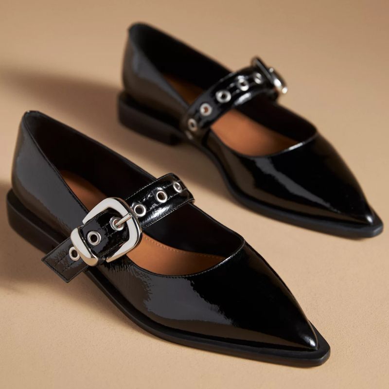 black leather ballet flats