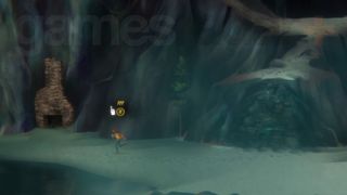 Oxenfree 2 Lost Signals Horseshoe Beach riddles Riley running across sandy beach to brick chimney in the cliff