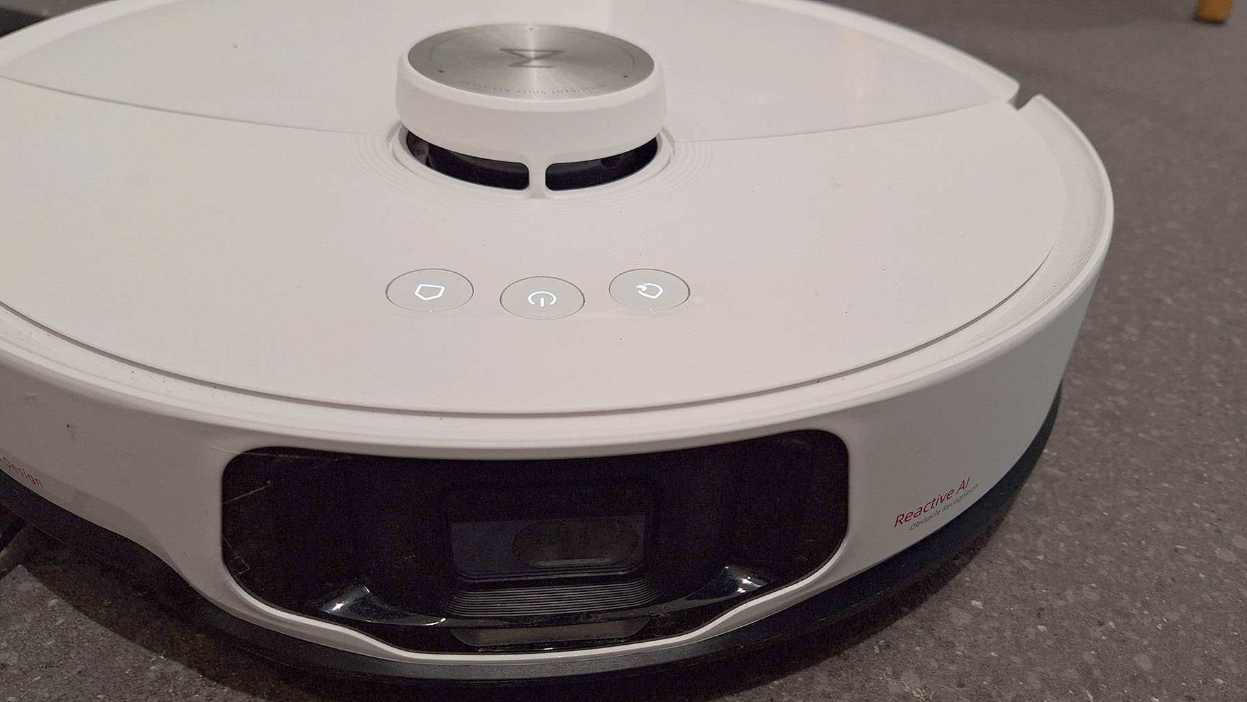 Close up of camera and sensors on Roborock S8 MaxV Ultra robot vacuum