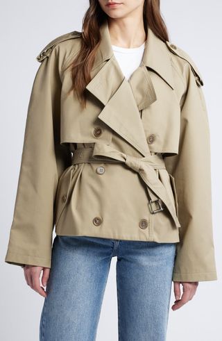 Oversize Crop Cotton Blend Trench Jacket