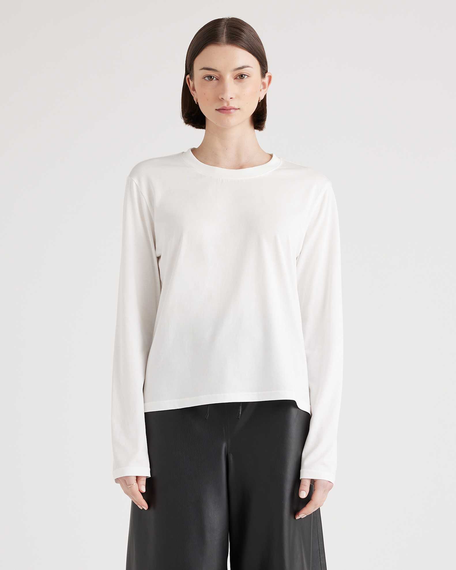 Quince, Cotton Modal Relaxed Long Sleeve Tee in White