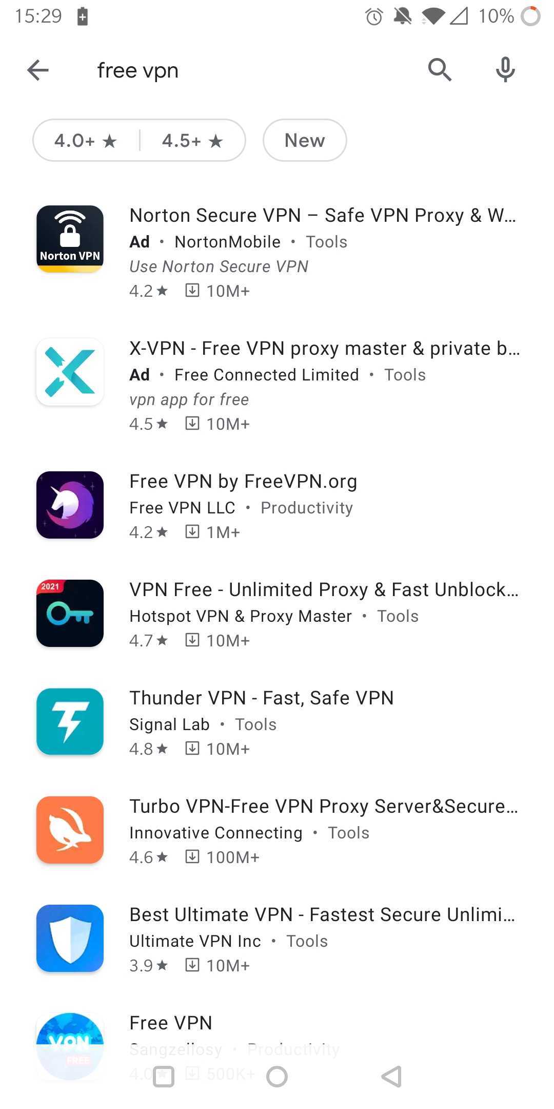 free VPNs on the Google Play Store