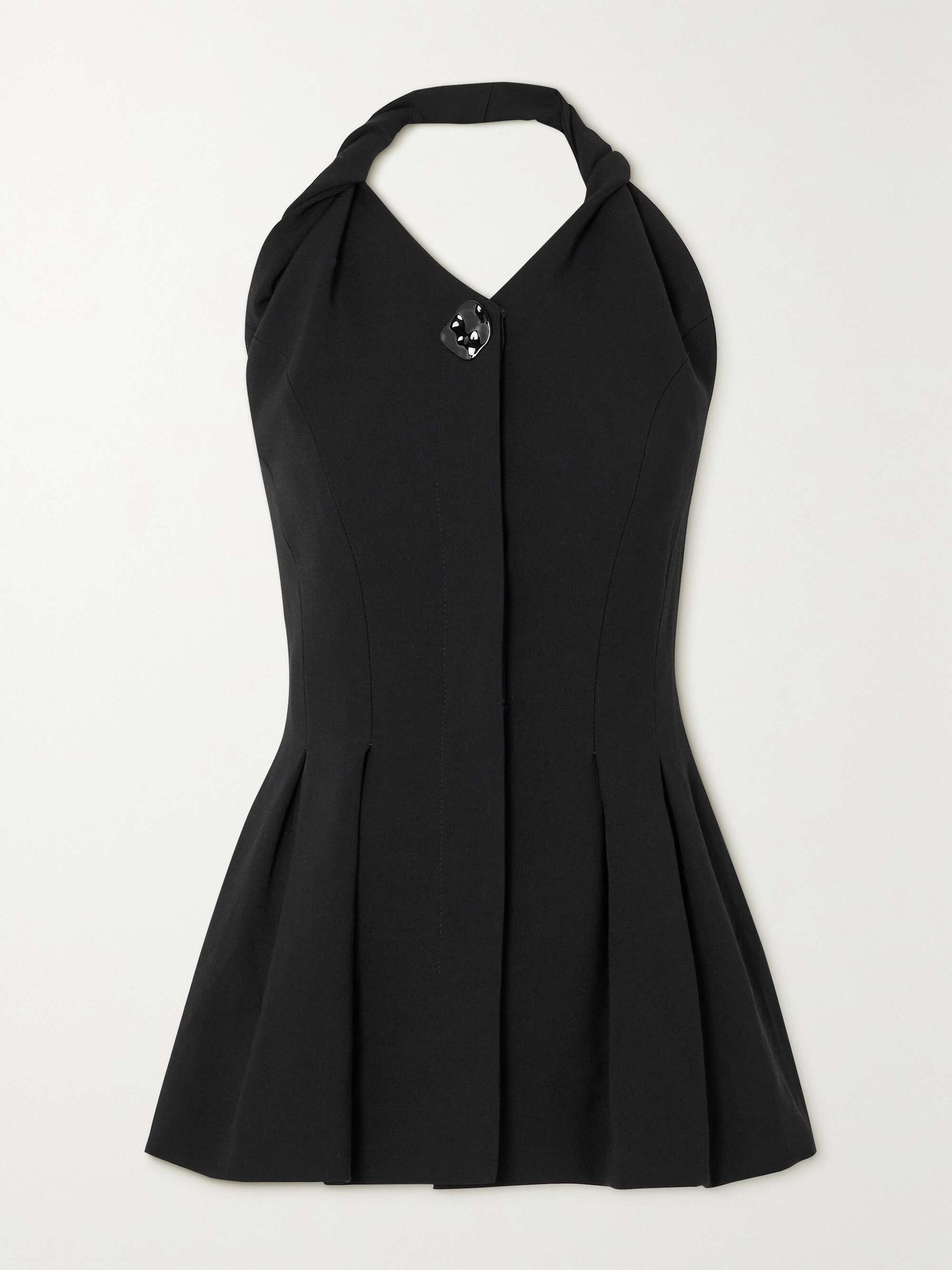 Mona Twisted Pleated Crepe Halterneck Peplum Top