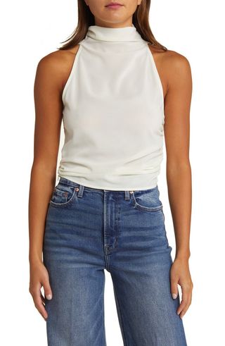 Ruched Mock Neck Sleeveless Top