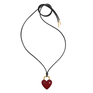 Red Glitter Heart Leather Cord Necklace