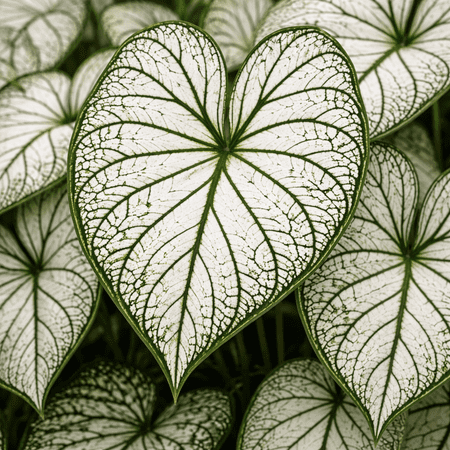 Candidum Sr. Caladium Bulbs &amp;ndash; White Heart-Shaped Leaves With Green Veins &amp;ndash; Shade Loving Caladium for Gardens, Containers and Landscaping (2 Bulbs)