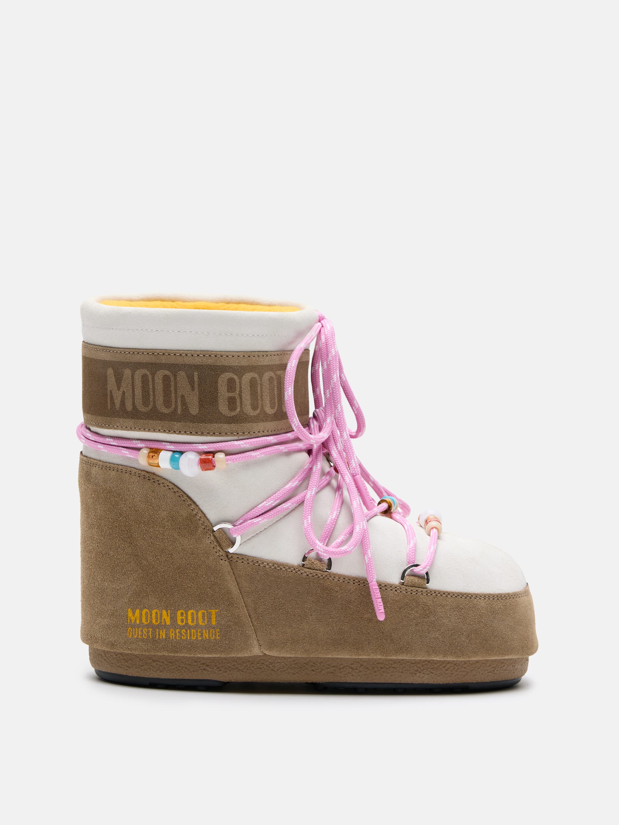 Moon Boot X Guest in Residence Icon Low Honey &amp;amp; White Sand Beaded Suede Boots