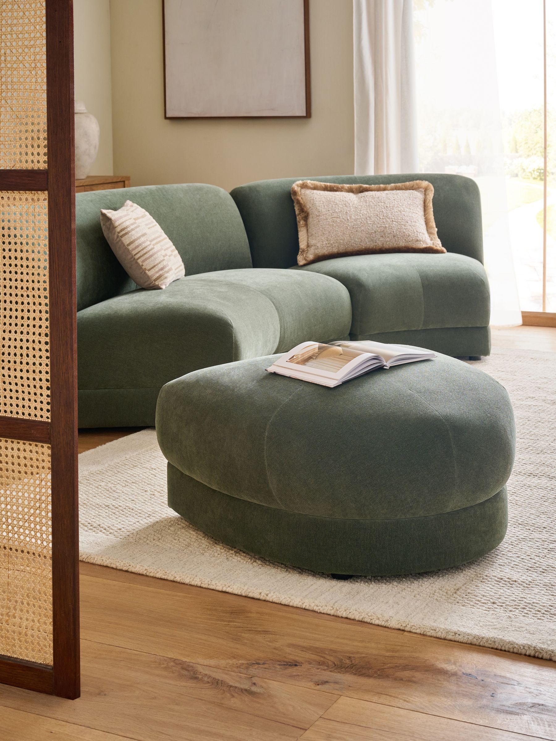 Soft Twill Forest Green Addison Modular Sofa Single Footstool - Size One