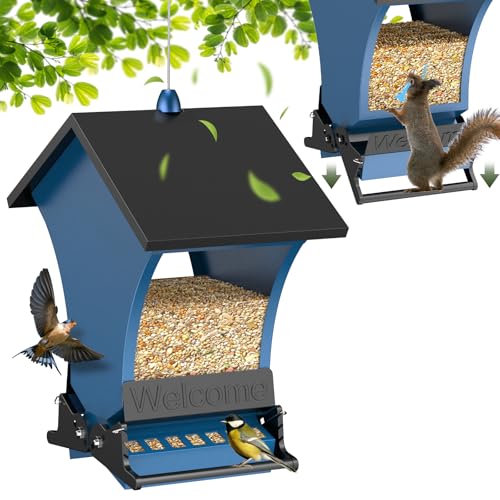 Wildpark Squirrel Proof Bird Feeders for Outdoors, 5lb Metal Hanging Feeders, Large Wild Feeders for Cardinals, Chickadees, Durable Backyard Feeders -One in Blue