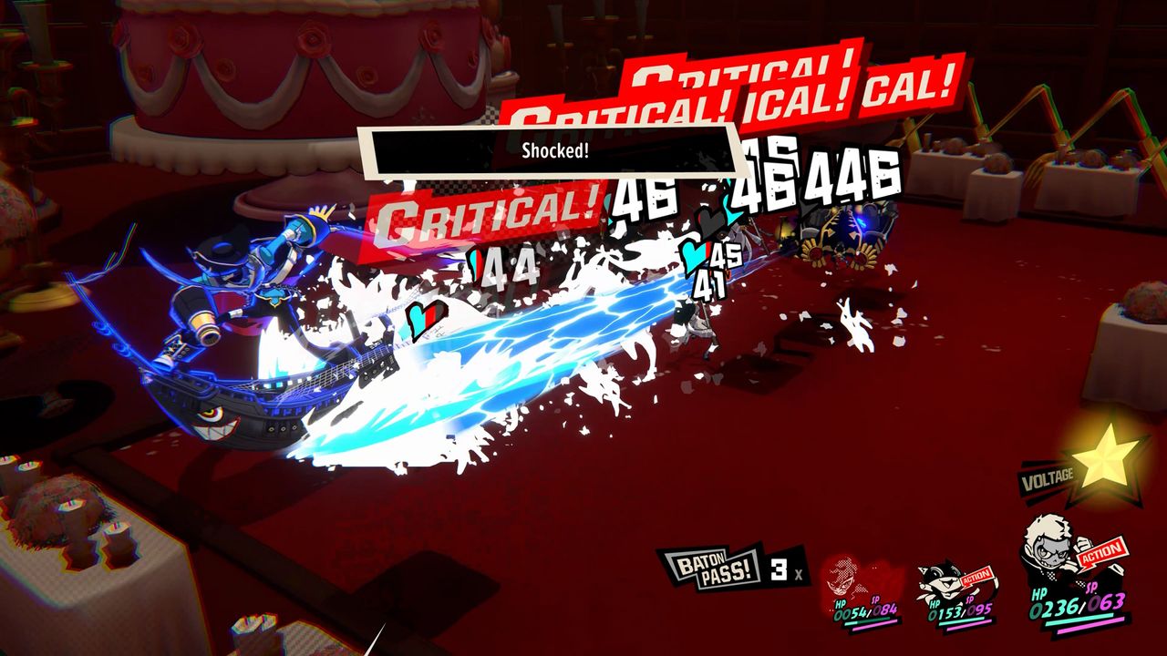 Persona 5 Tactica screenshot featuring Skull doing critical hits