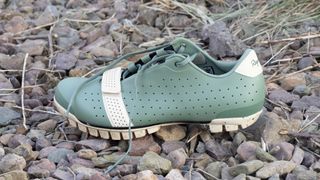 Side view of the Rapha Explore shoe in green