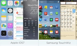 apple ios7 vs samsung touchwiz - screenshots compare app screens and calendar apps