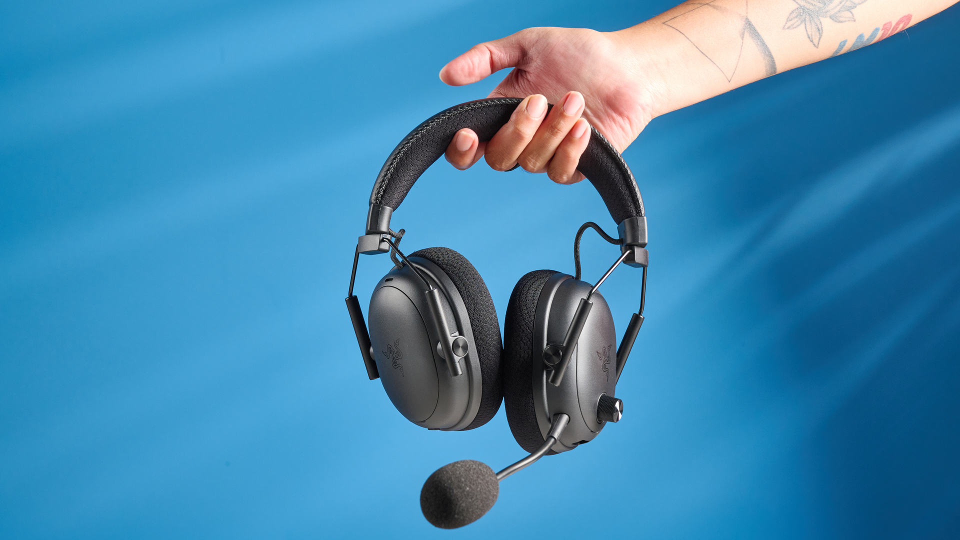 A black Razer BlackShark V3 Pro wireless gaming headset