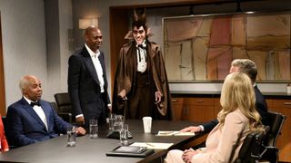 Pictured: (l-r) Kenan Thompson as Uncle Ben, host Dave Chappelle as the &quot;Allstate guy&quot;, and Pete Davidson as Count Chocula during the &quot;Uncle Ben&quot; sketch on Saturday, Nov. 7, 2020