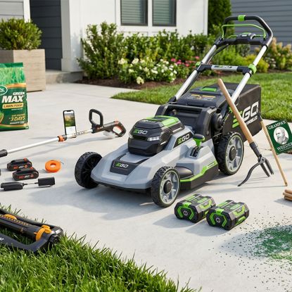 AI generated hero image showing best Amazon Prime Day lawn care deals