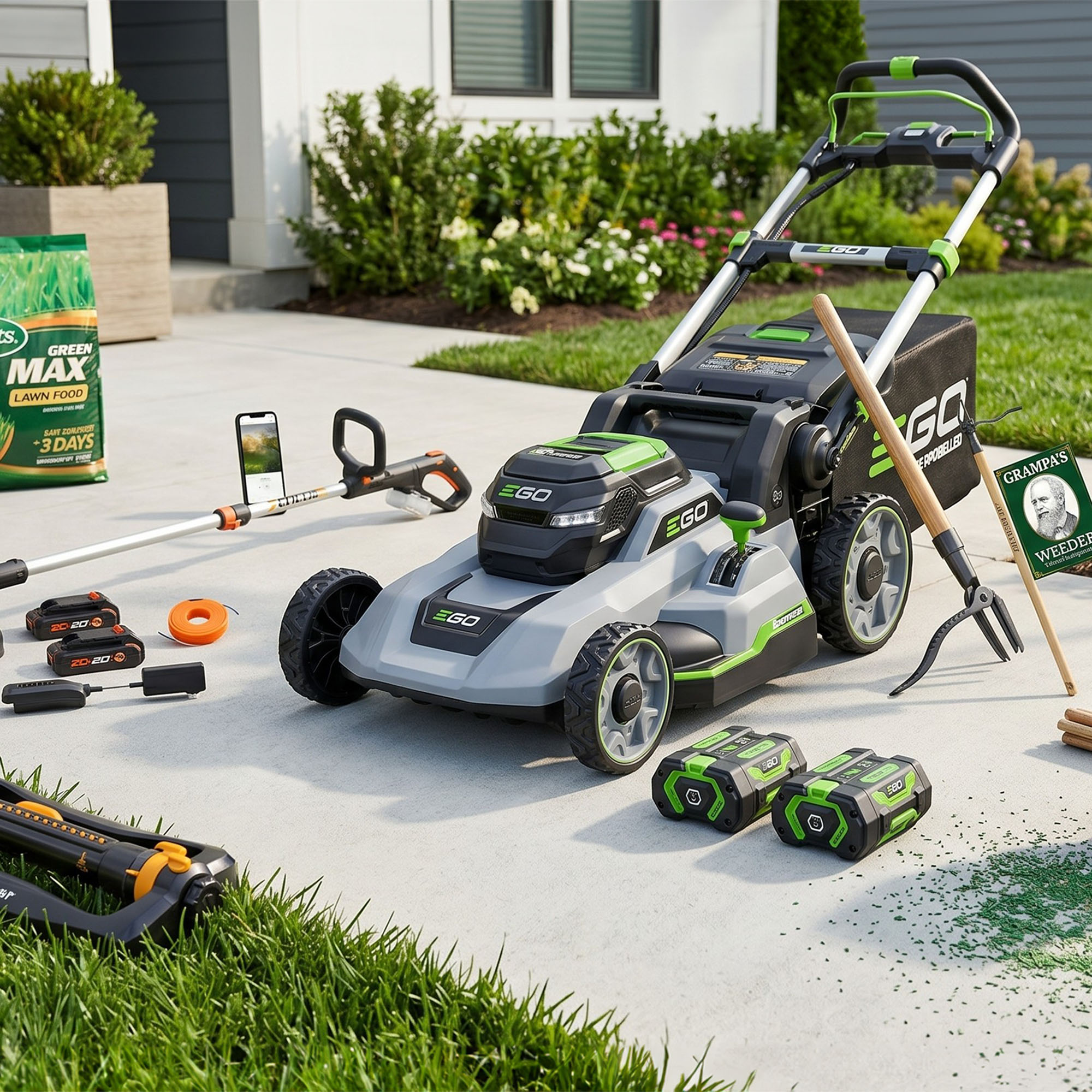 AI generated hero image showing best Amazon Prime Day lawn care deals