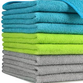 Amazon AIDEA microfiber cleaning cloths, blue, green and grey