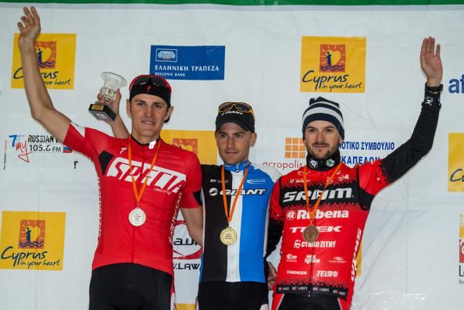 Elite men stage podium: Jaroslav Kulhavy, Fabien Giger, Jan Skarnitzl