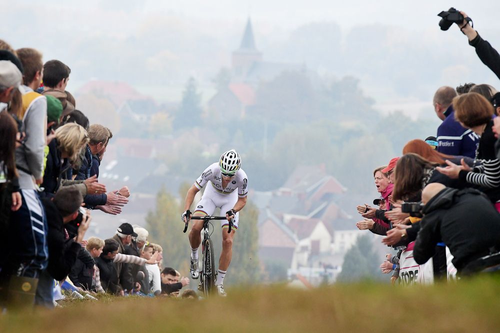 Wout Van Aert competes during the men's race of the Koppenbergcross